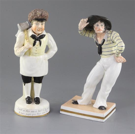 Two Samuel Alcock bone china figures The Pot Boy and another of a deckhand, c.1830-40, both 23cm, some faults